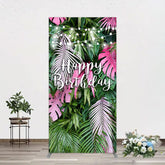 Lofaris Tribal Green Pink Monstera Birthday Rectangle Backdrop